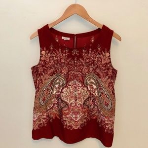 Maroon paisley sleeveless blouse. PM Talbots